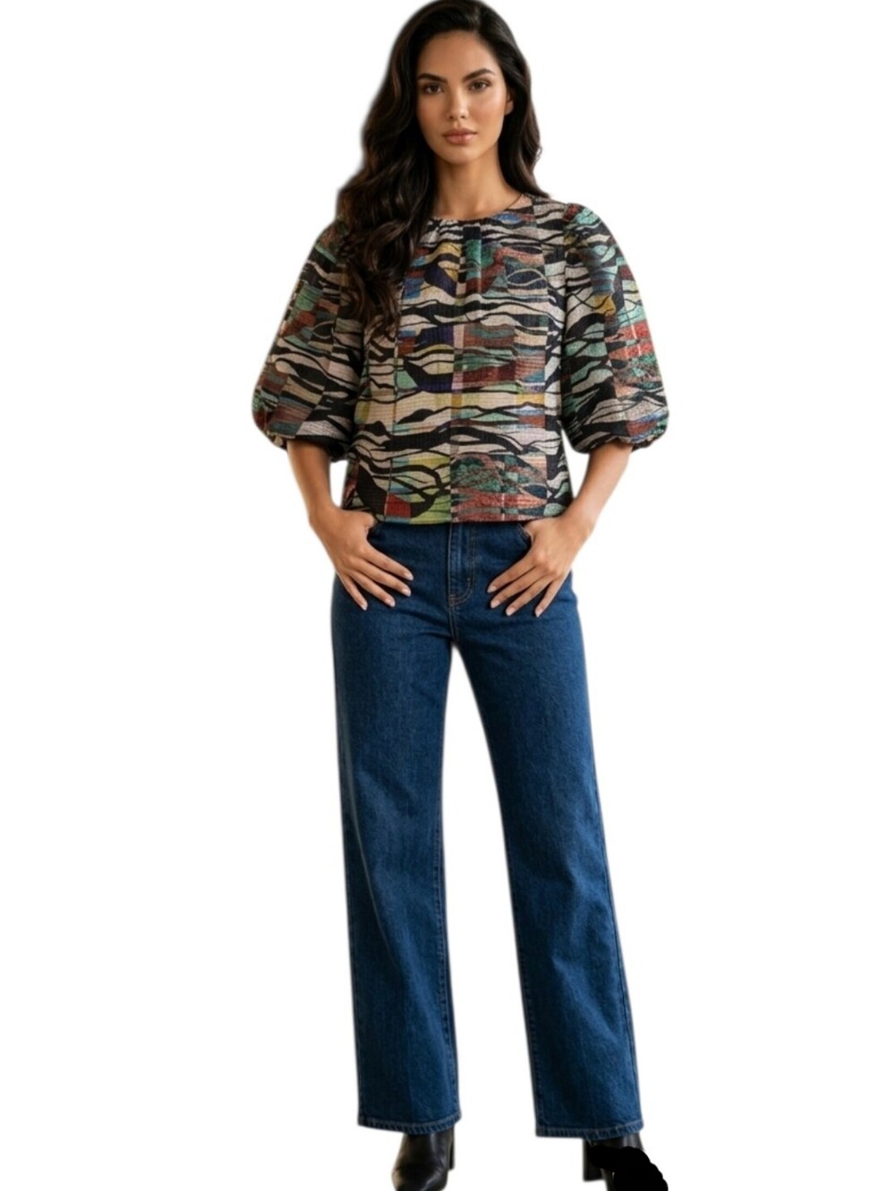 Marie Oliver Harly Top NWT Balloon 3/4 Sleeve Linen Blend Blouse